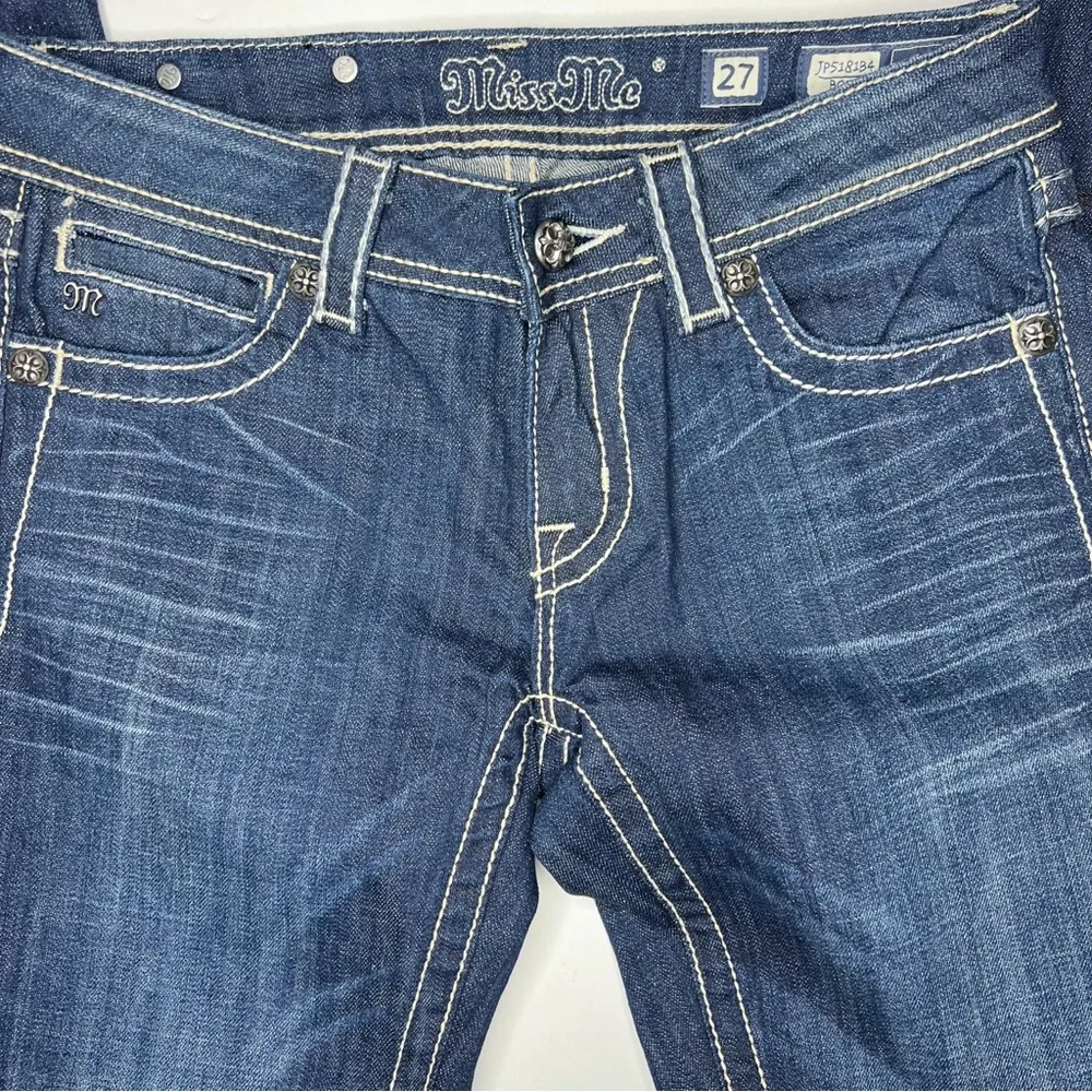 Miss Me Fleur De Lis Boot Dark Wash Jeans Mid Rise size 27 NWT Style JP5181B4